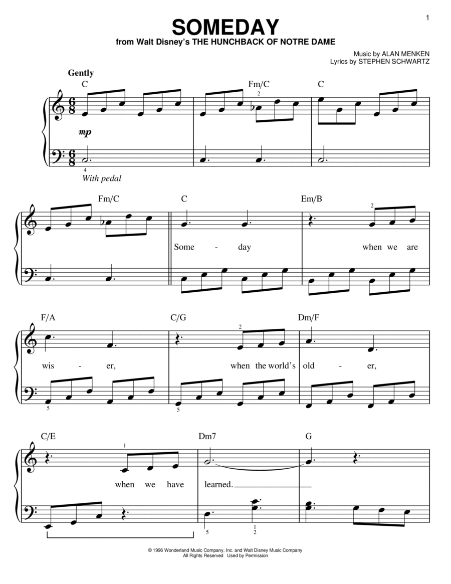 Someday (from The Hunchback Of Notre Dame) Easy Piano scores gallery preview page 1