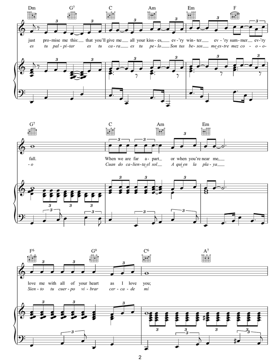 Love Me With All Your Heart (Cuando Calienta El Sol) Piano, Vocal, Guitar scores gallery preview page 2
