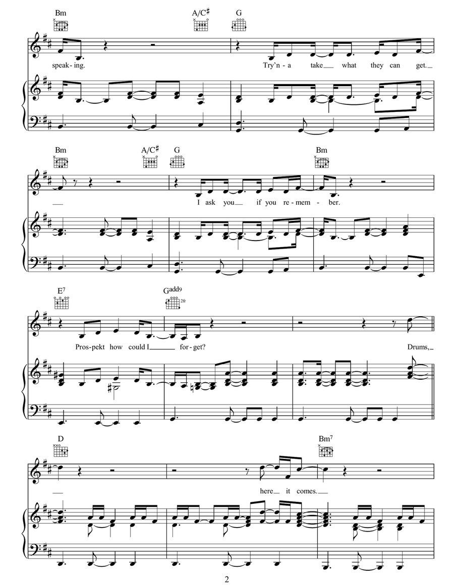 Prospekt's March / Poppyfields Piano, Vocal, Guitar scores gallery preview page 2