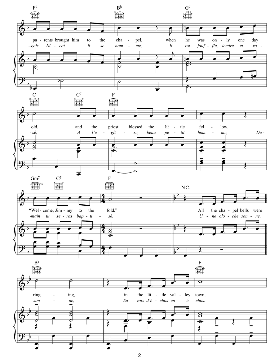 The Three Bells (Les Trois Cloches) Piano, Vocal, Guitar scores gallery preview page 2