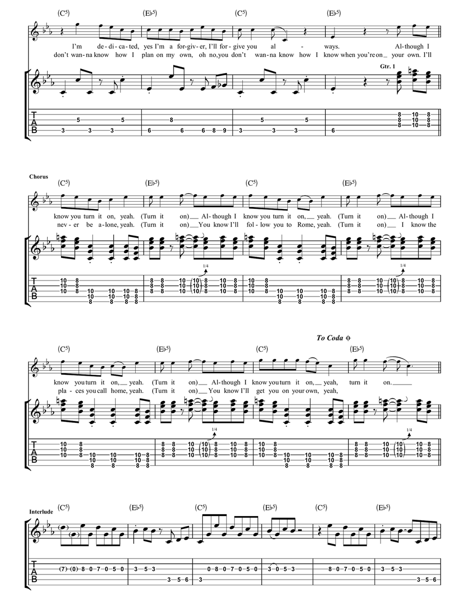 Turn It On Turn It On Guitar Tablature scores gallery preview page 2
