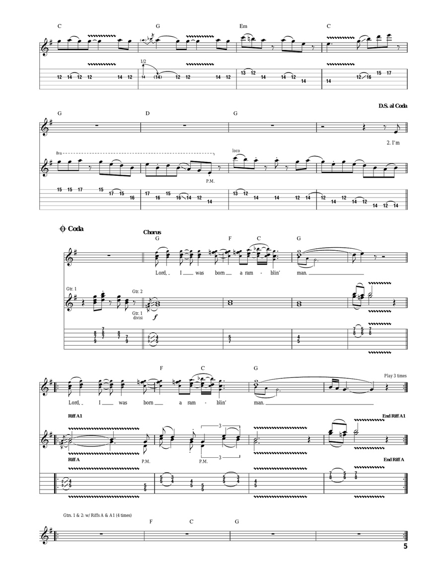 Ramblin' Man Ramblin' Man Acoustic Guitar scores gallery preview page 5