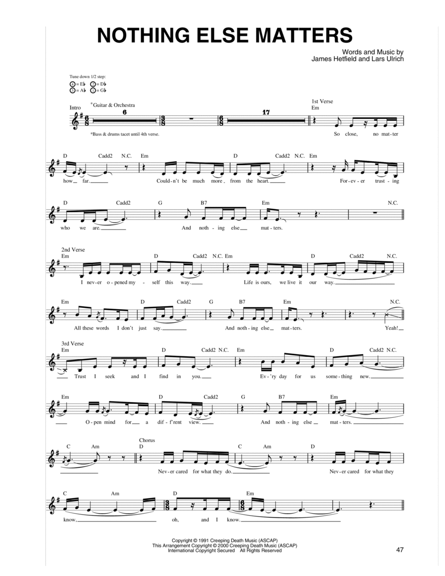 Nothing Else Matters Guitar Tablature scores gallery preview page 1