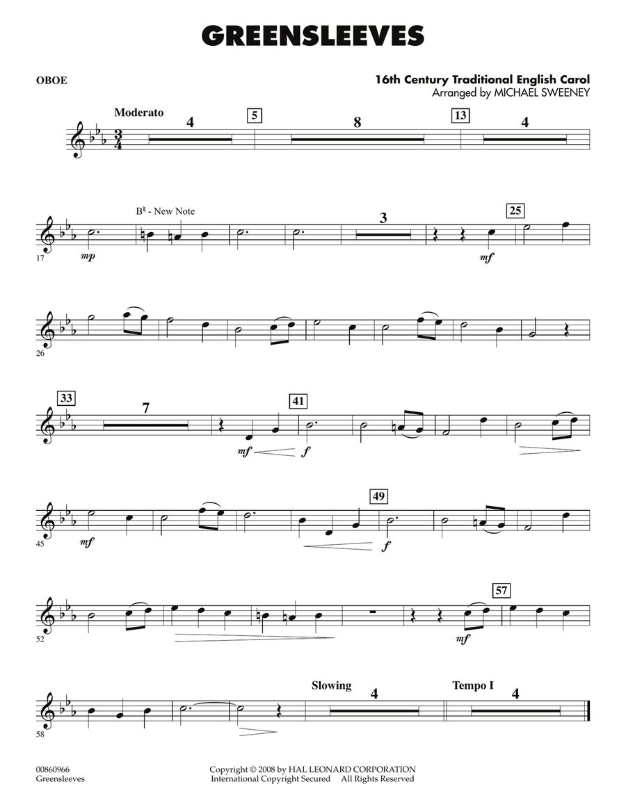 Greensleeves - Oboe Greensleeves - Oboe Concert Band scores gallery preview page 1