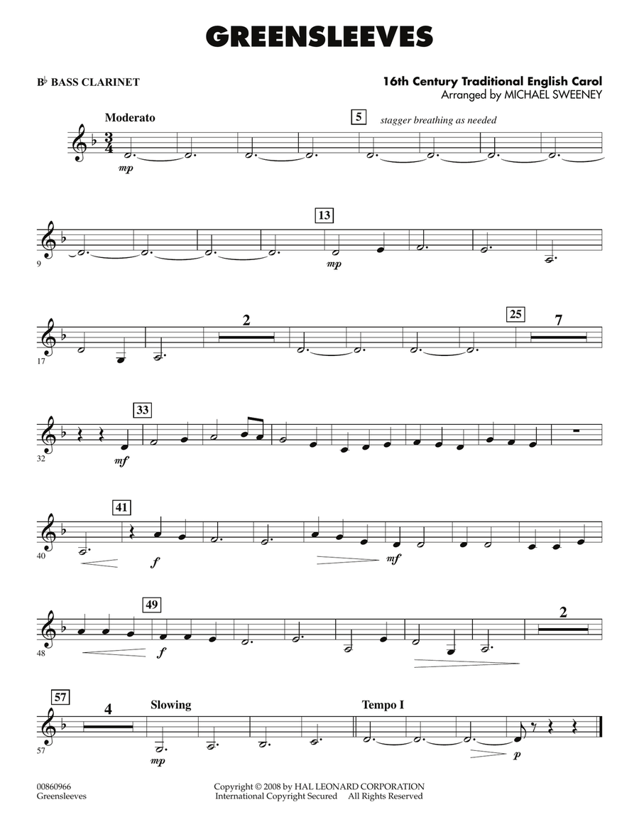 Greensleeves - Bb Bass Clarinet Concert Band scores gallery preview page 1