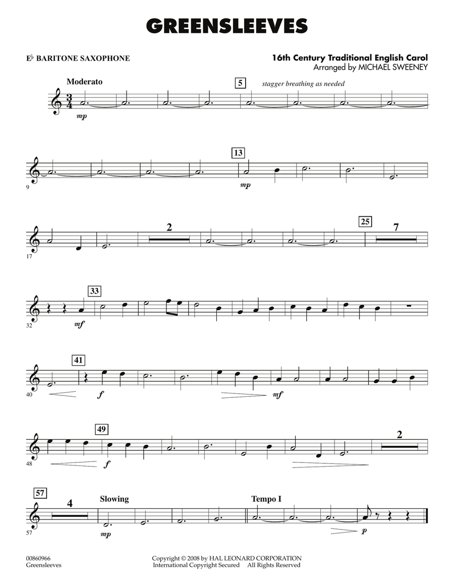 Greensleeves - Eb Baritone Saxophone Concert Band scores gallery preview page 1