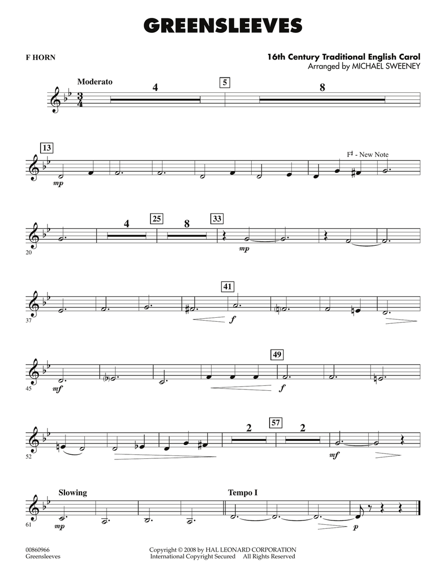 Greensleeves - F Horn Greensleeves - F Horn Concert Band scores gallery preview page 1