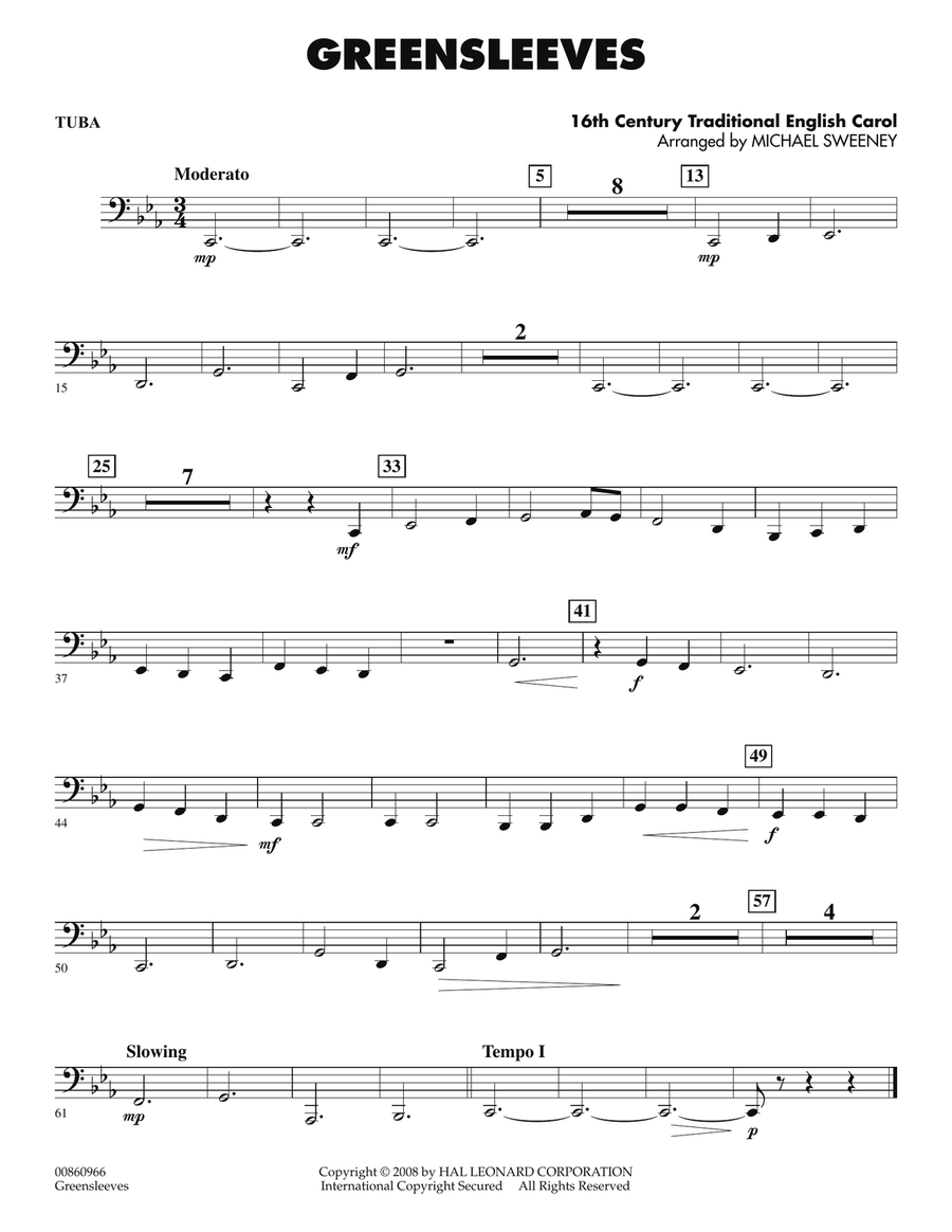 Greensleeves - Tuba Greensleeves - Tuba Concert Band scores gallery preview page 1