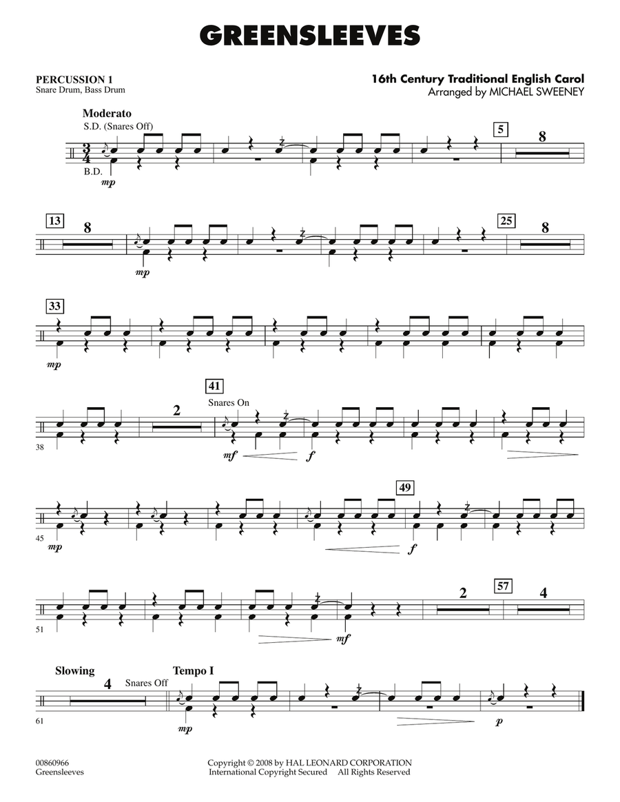 Greensleeves - Percussion 1 Concert Band scores gallery preview page 1