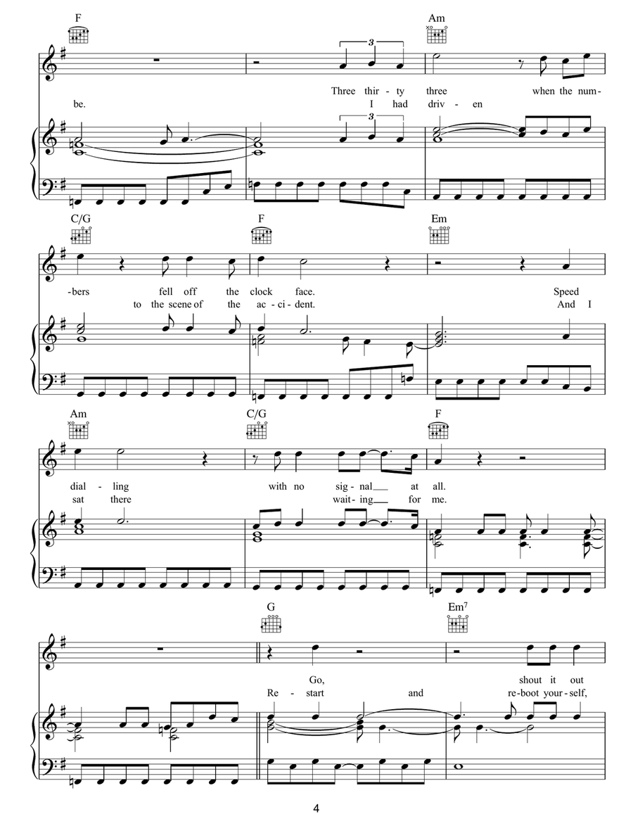 Unknown Caller Unknown Caller Piano, Vocal, Guitar scores gallery preview page 4