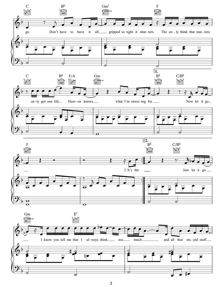 Let It Go Let It Go Piano, Vocal, Guitar scores gallery preview page 3