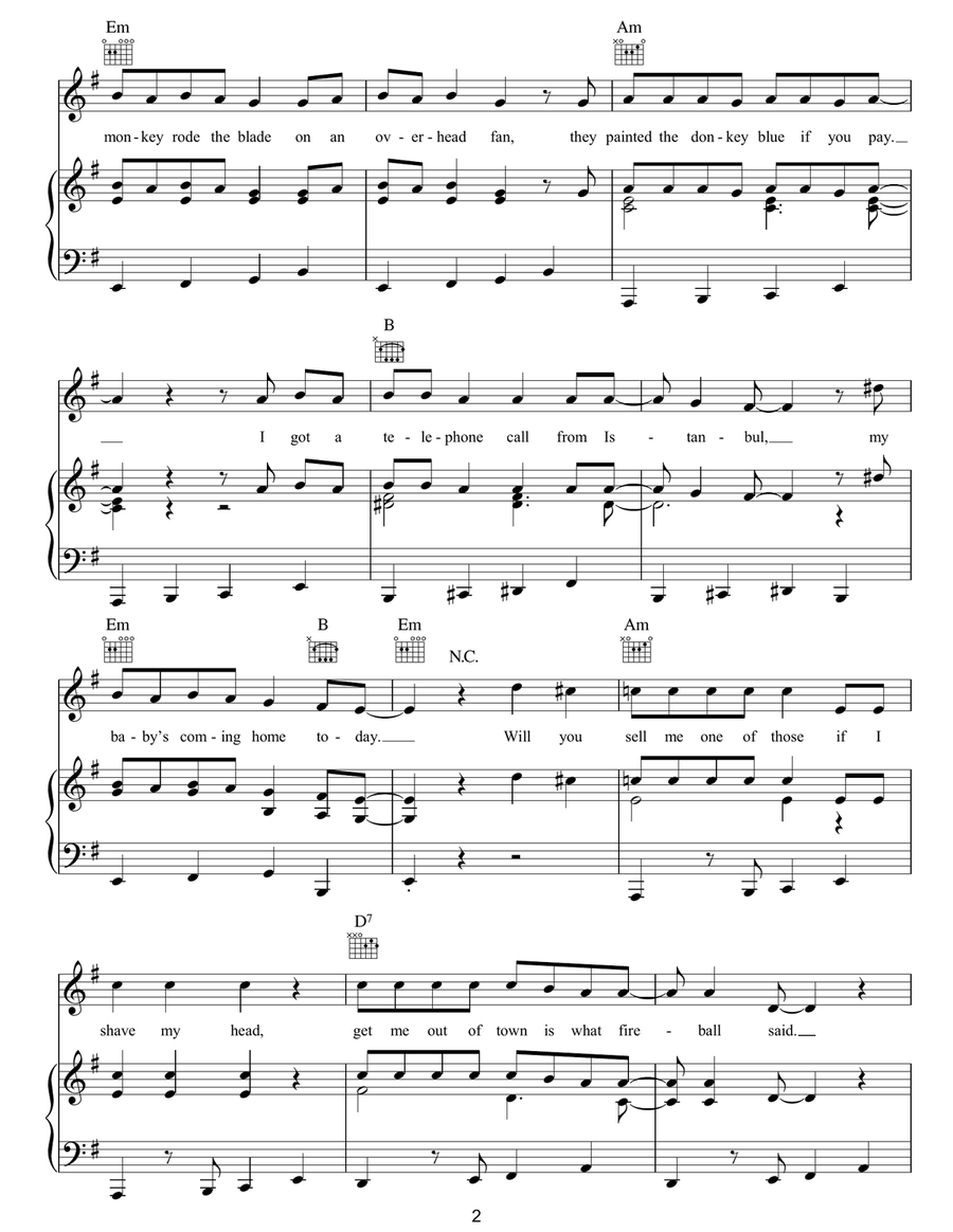 Telephone Call From Istanbul Piano, Vocal, Guitar scores gallery preview page 2