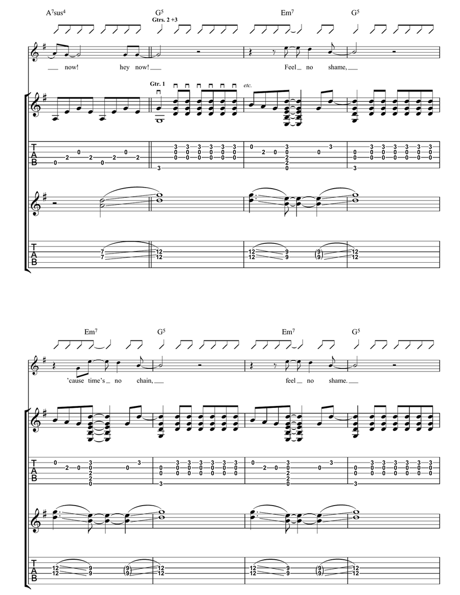 Hey Now Hey Now Guitar Tablature scores gallery preview page 4