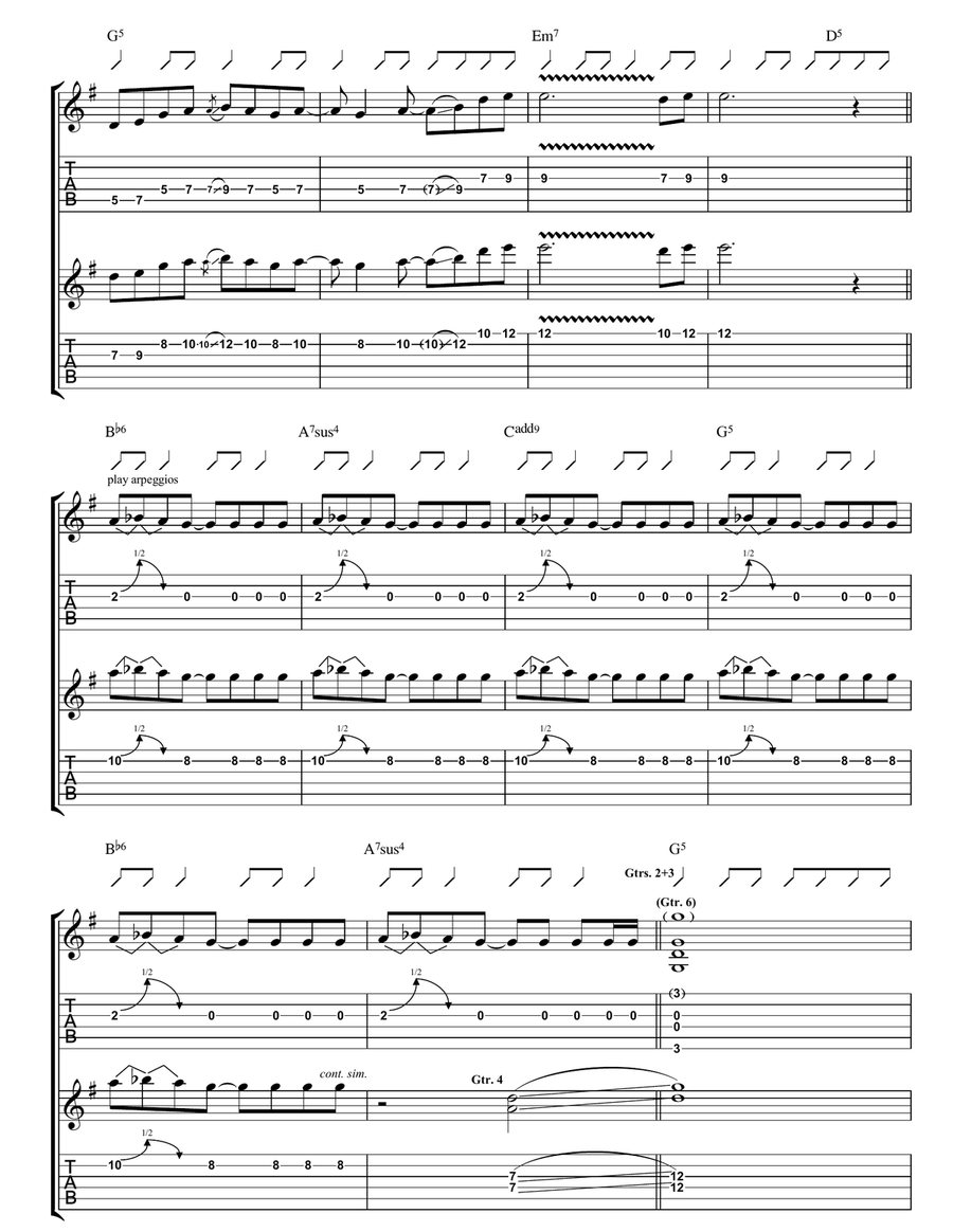 Hey Now Hey Now Guitar Tablature scores gallery preview page 6