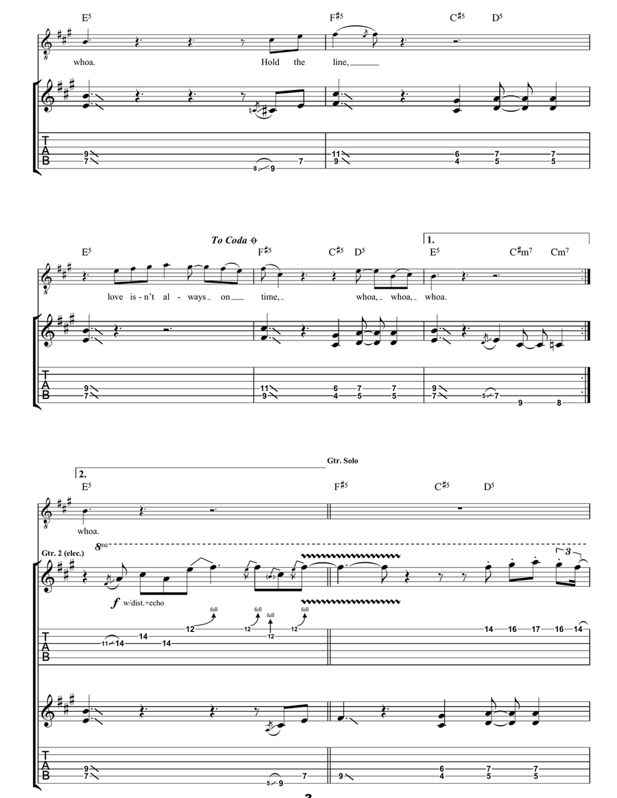 Hold The Line Hold The Line Guitar Tablature scores gallery preview page 3