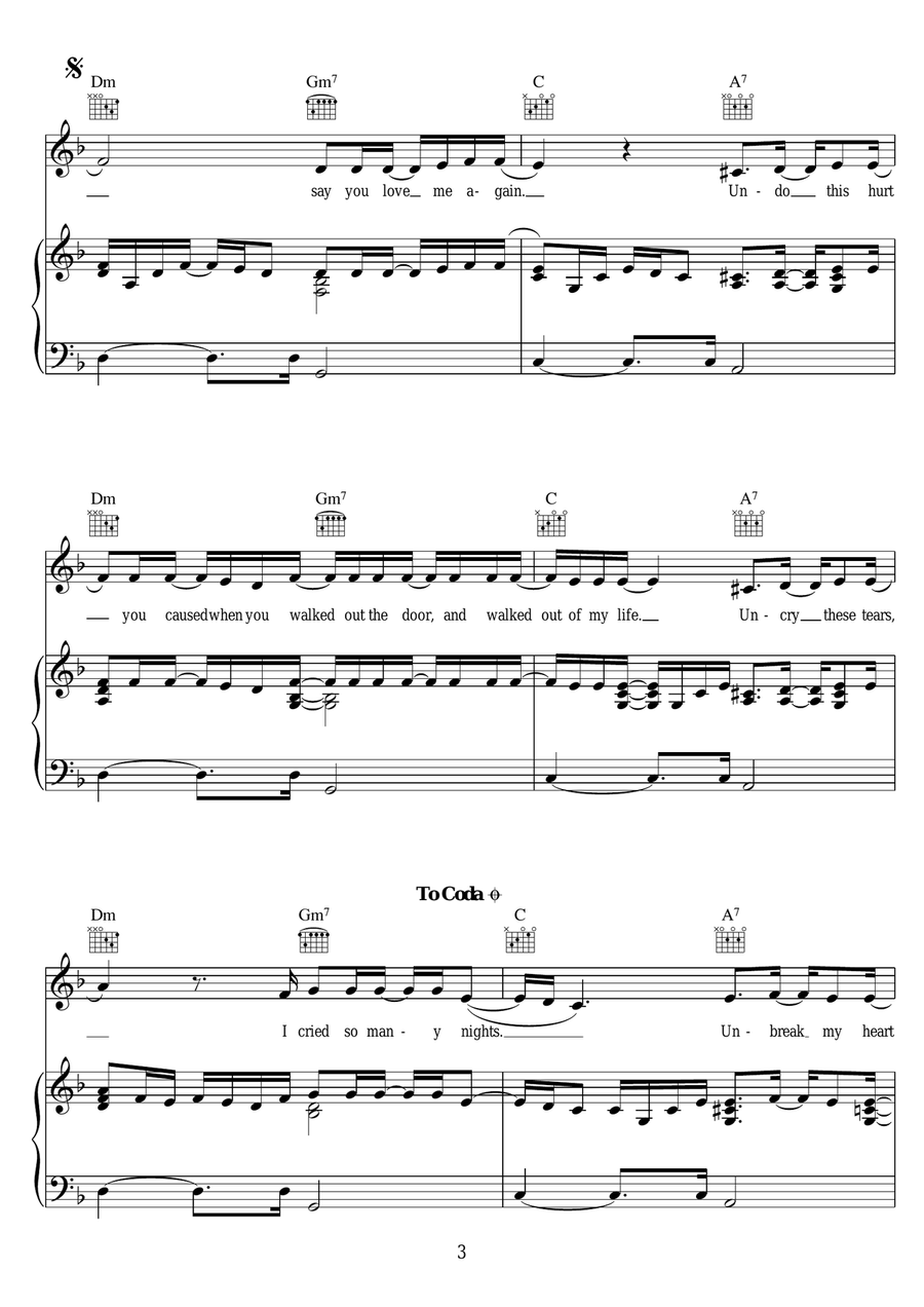 Un-Break My Heart Piano, Vocal, Guitar scores gallery preview page 3
