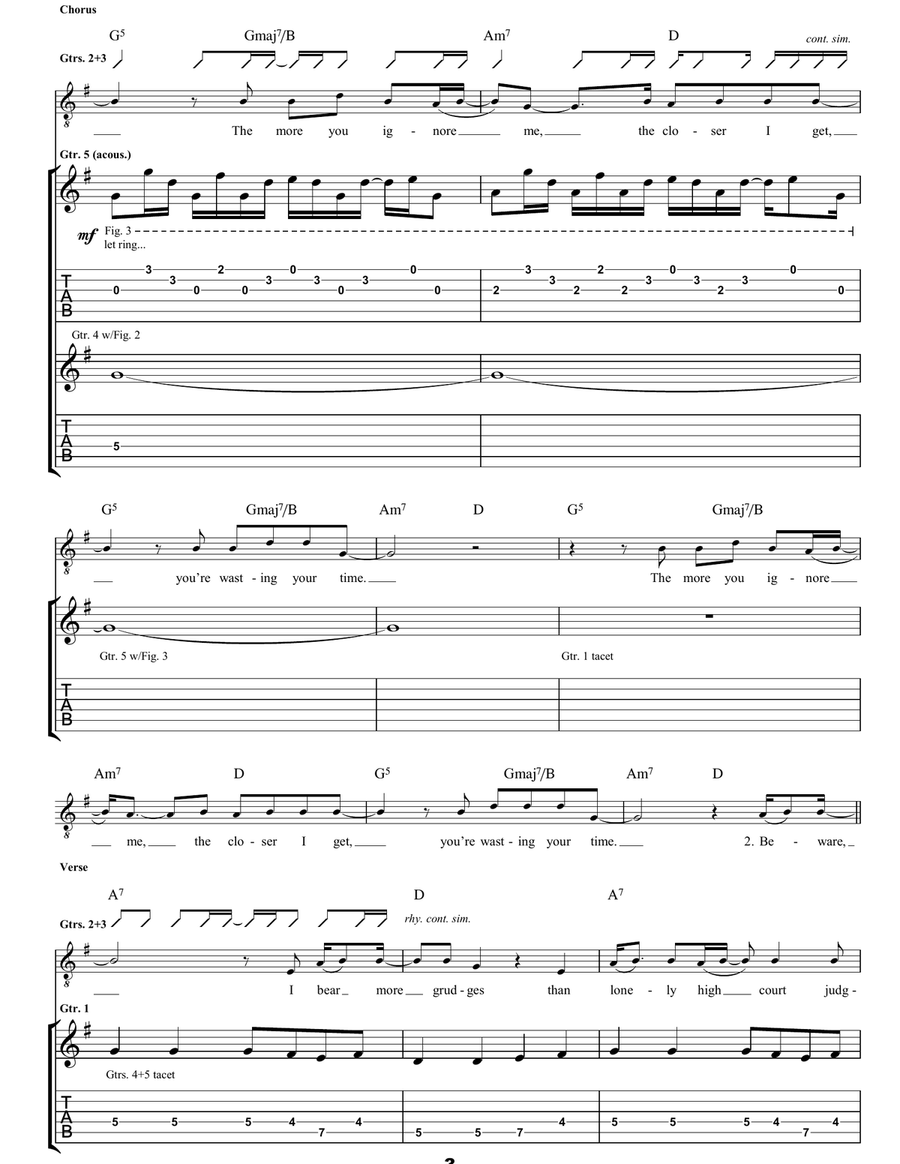 The More You Ignore Me, The Closer I Get Guitar Tablature scores gallery preview page 3