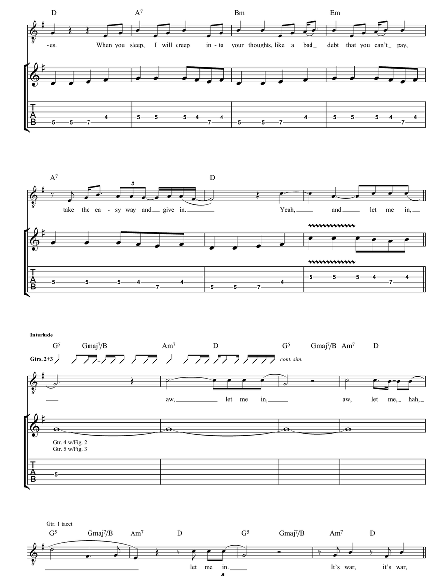 The More You Ignore Me, The Closer I Get Guitar Tablature scores gallery preview page 4