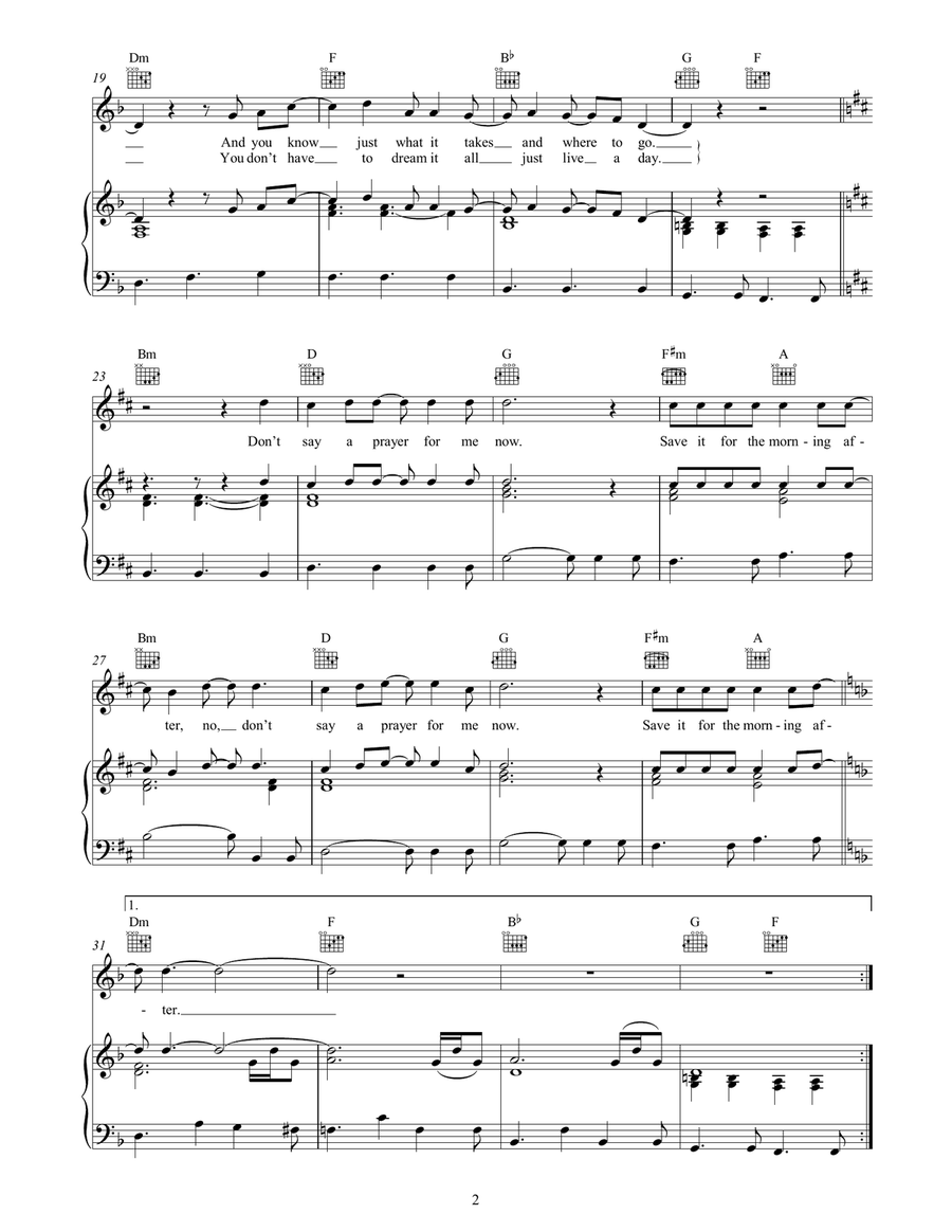 Save A Prayer Til The Morning After Piano, Vocal, Guitar scores gallery preview page 2