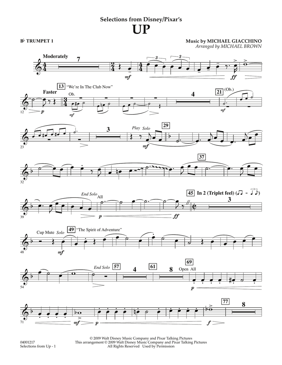 Selections from Up - Bb Trumpet 1 Concert Band scores gallery preview page 1