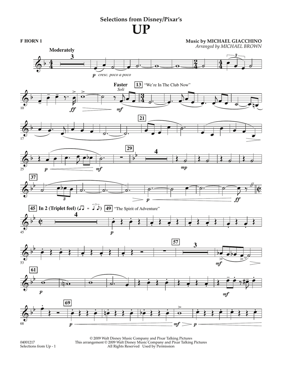 Selections from Up - F Horn 1 Concert Band scores gallery preview page 1