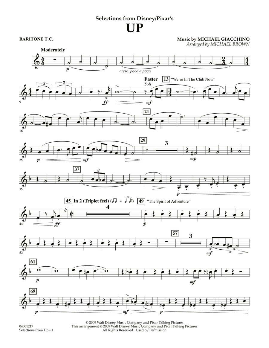 Selections from Up - Baritone T.C. Concert Band scores gallery preview page 1