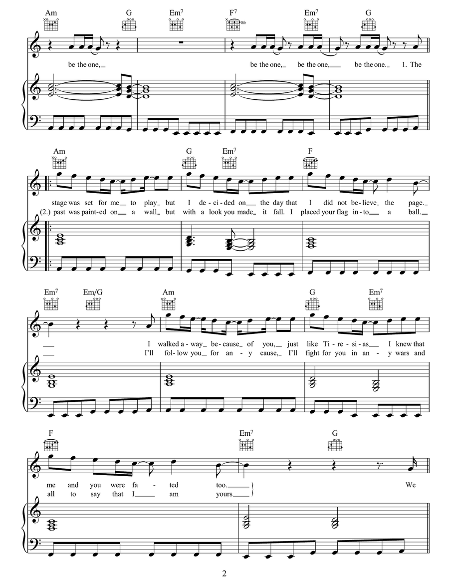 Be The One Be The One Piano, Vocal, Guitar scores gallery preview page 2