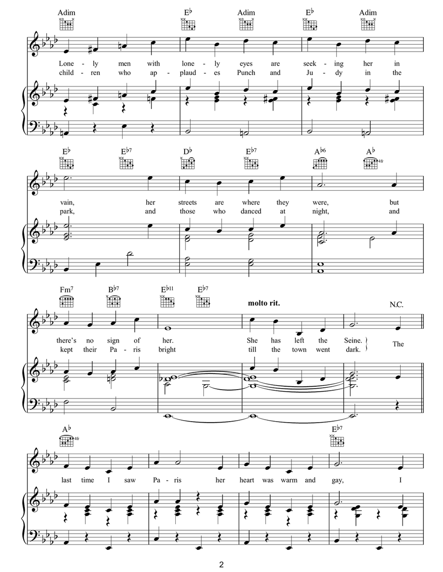 The Last Time I Saw Paris Piano, Vocal, Guitar scores gallery preview page 2