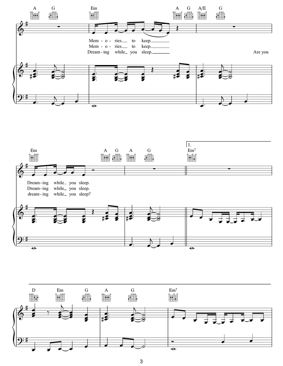 Dreaming While You Sleep Dreaming While You Sleep Piano, Vocal, Guitar scores gallery preview page 3