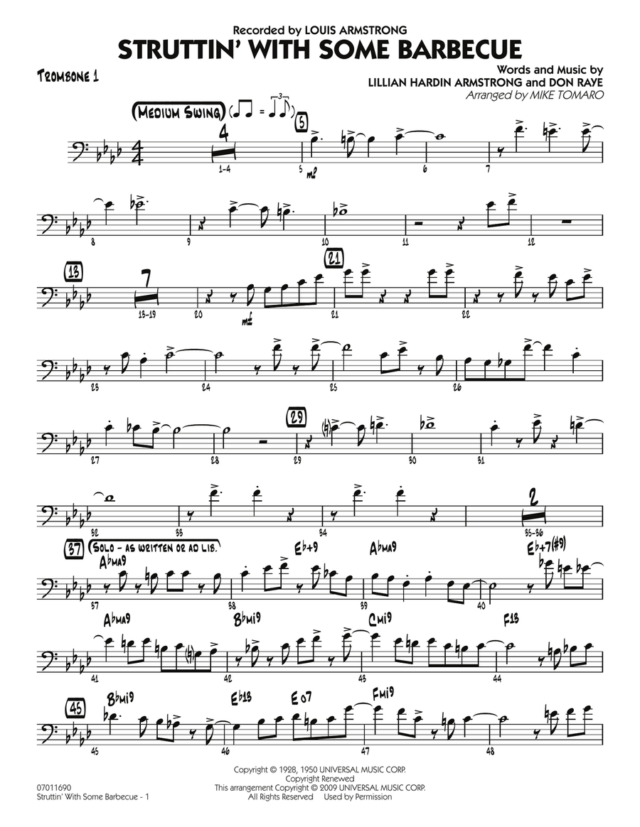 Struttin' with Some Barbecue - Trombone 1 Jazz Ensemble scores gallery preview page 1