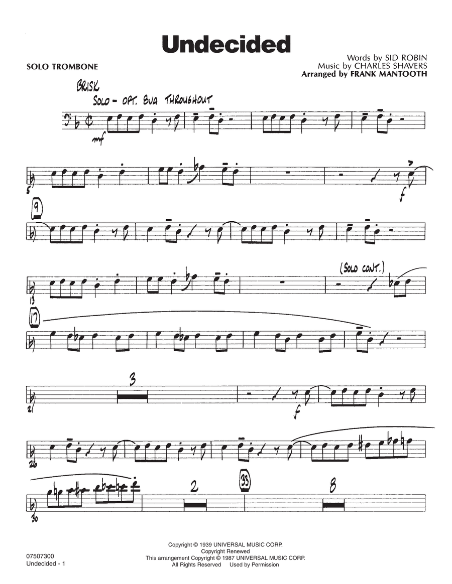 Undecided - Solo Trombone Jazz Ensemble scores gallery preview page 1