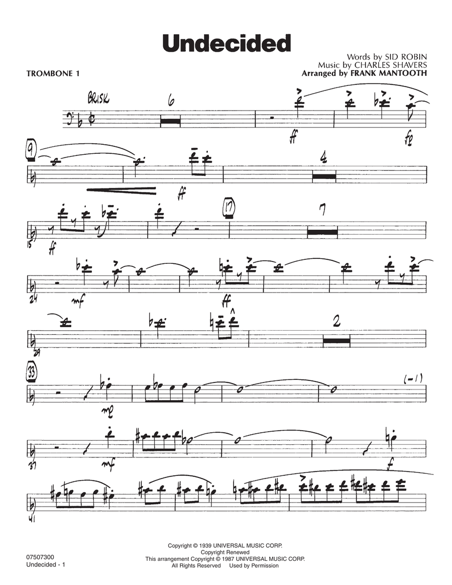Undecided - Trombone 1 Undecided - Trombone 1 Jazz Ensemble scores gallery preview page 1
