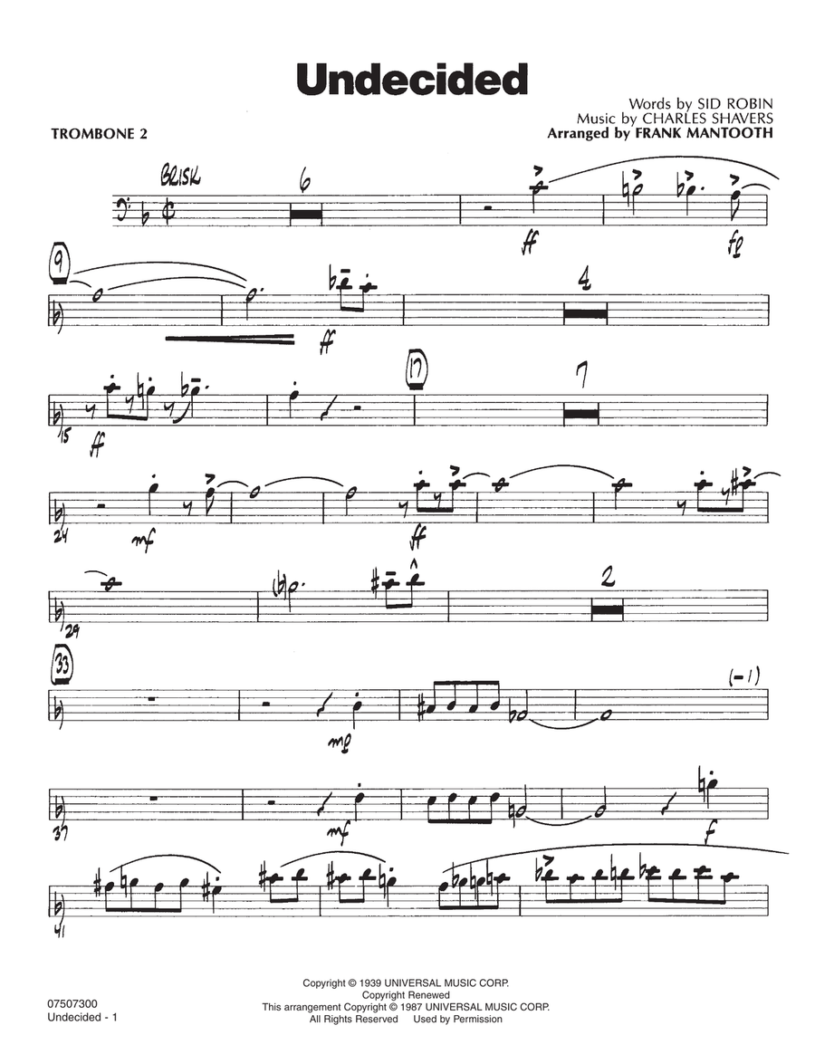 Undecided - Trombone 2 Undecided - Trombone 2 Jazz Ensemble scores gallery preview page 1