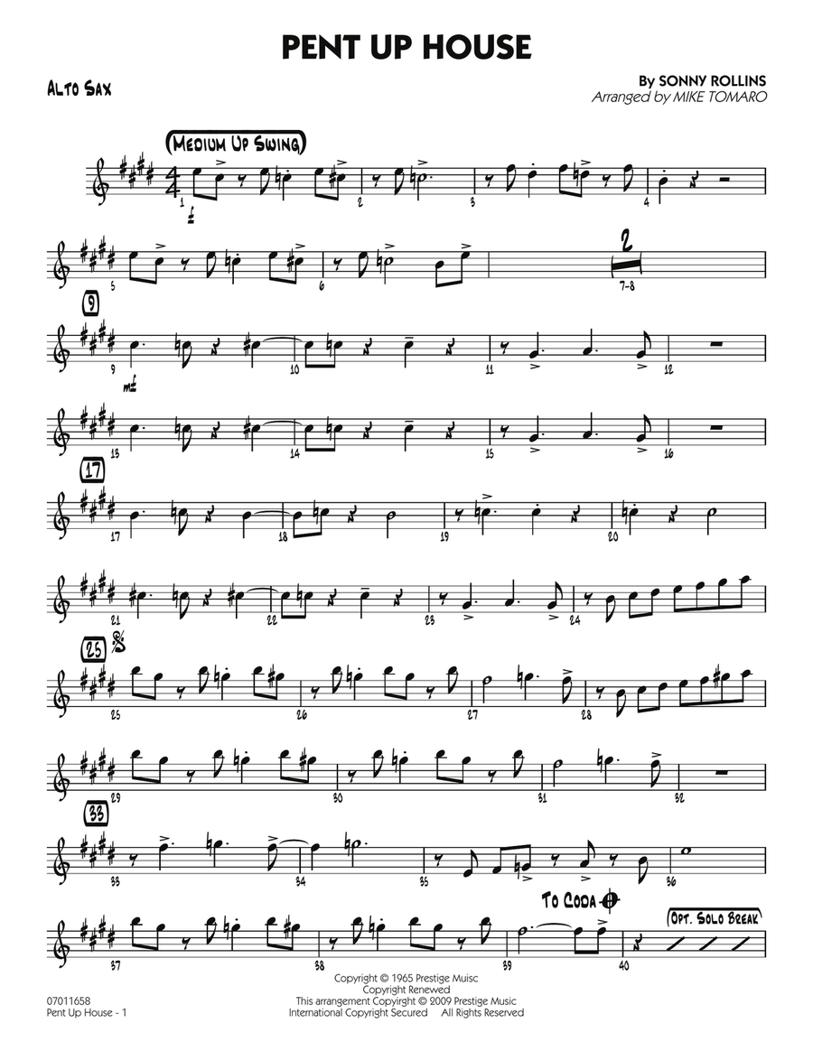 Pent Up House - Alto Sax Pent Up House - Alto Sax Jazz Ensemble scores gallery preview page 1