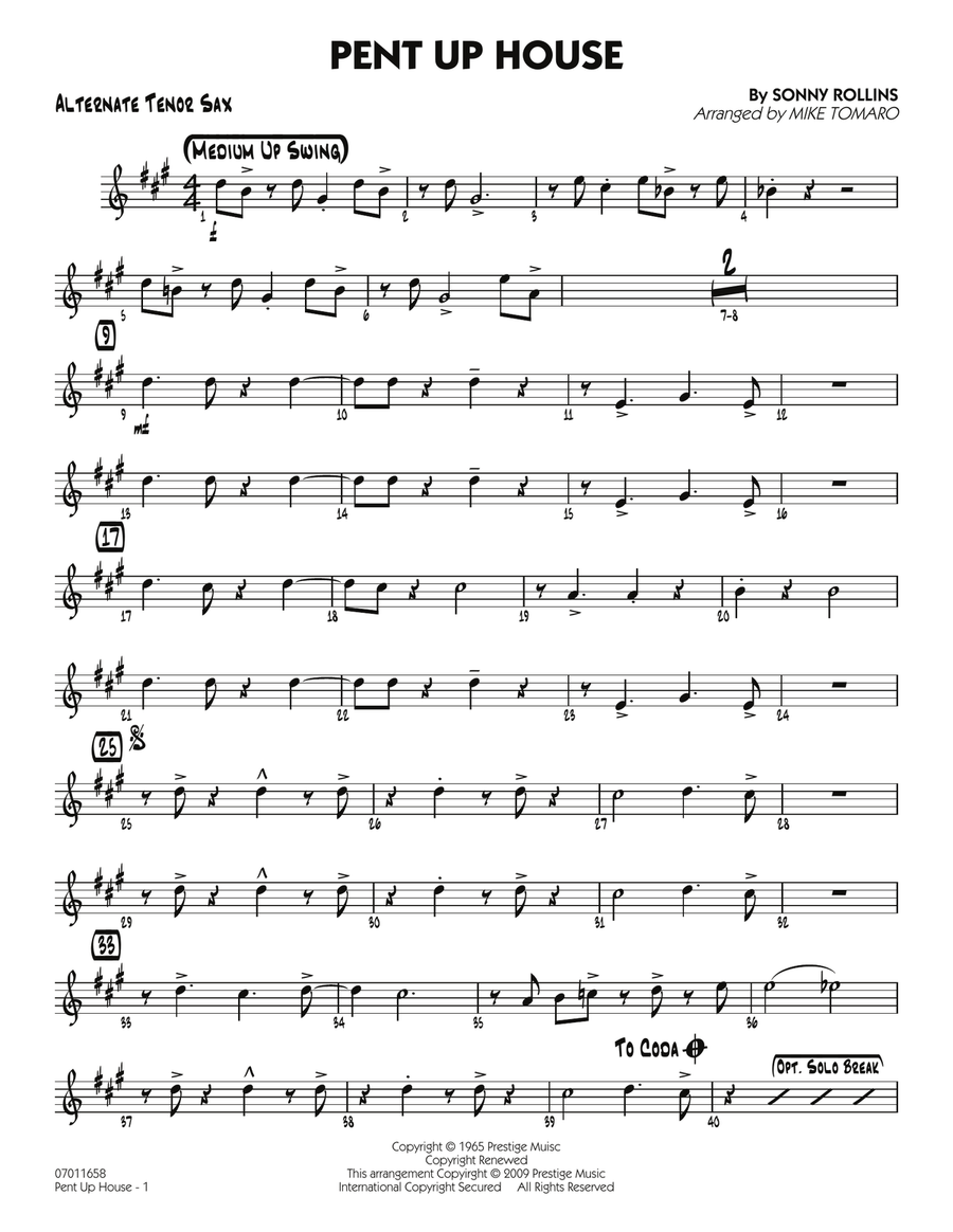 Pent Up House - Alternate Tenor Sax Jazz Ensemble scores gallery preview page 1