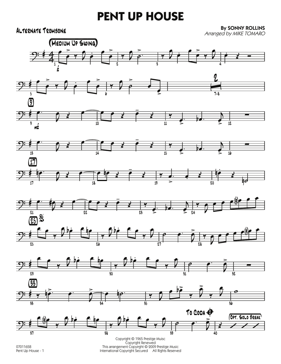 Pent Up House - Alternate Trombone Jazz Ensemble scores gallery preview page 1