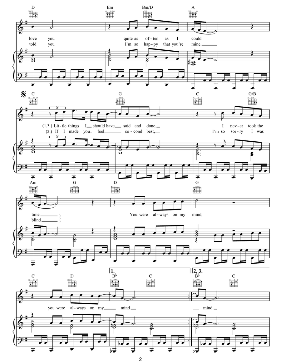 Always On My Mind Always On My Mind Piano, Vocal, Guitar scores gallery preview page 2