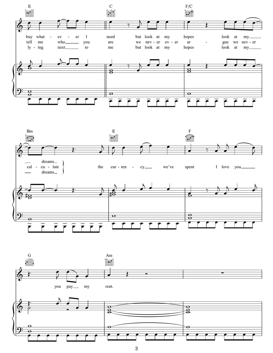 Rent Rent Piano, Vocal, Guitar scores gallery preview page 3