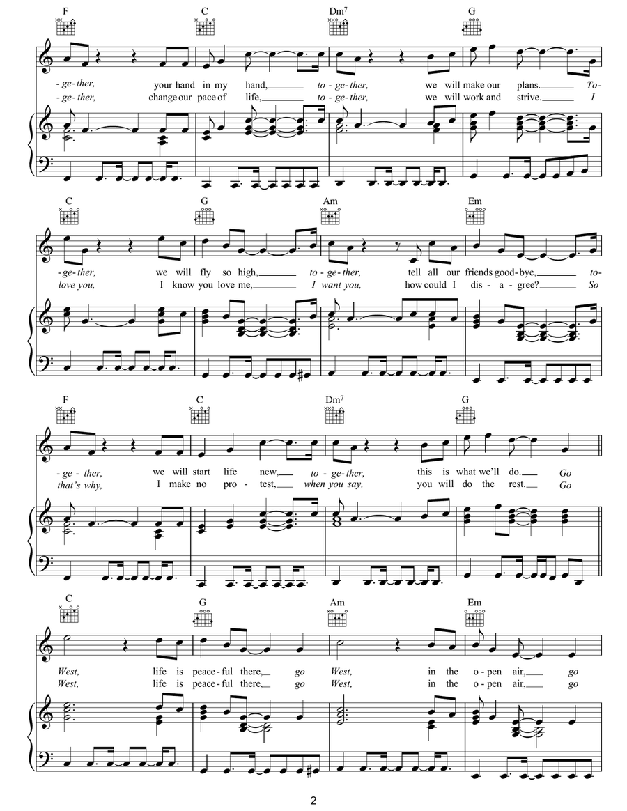 Go West Go West Piano, Vocal, Guitar scores gallery preview page 2