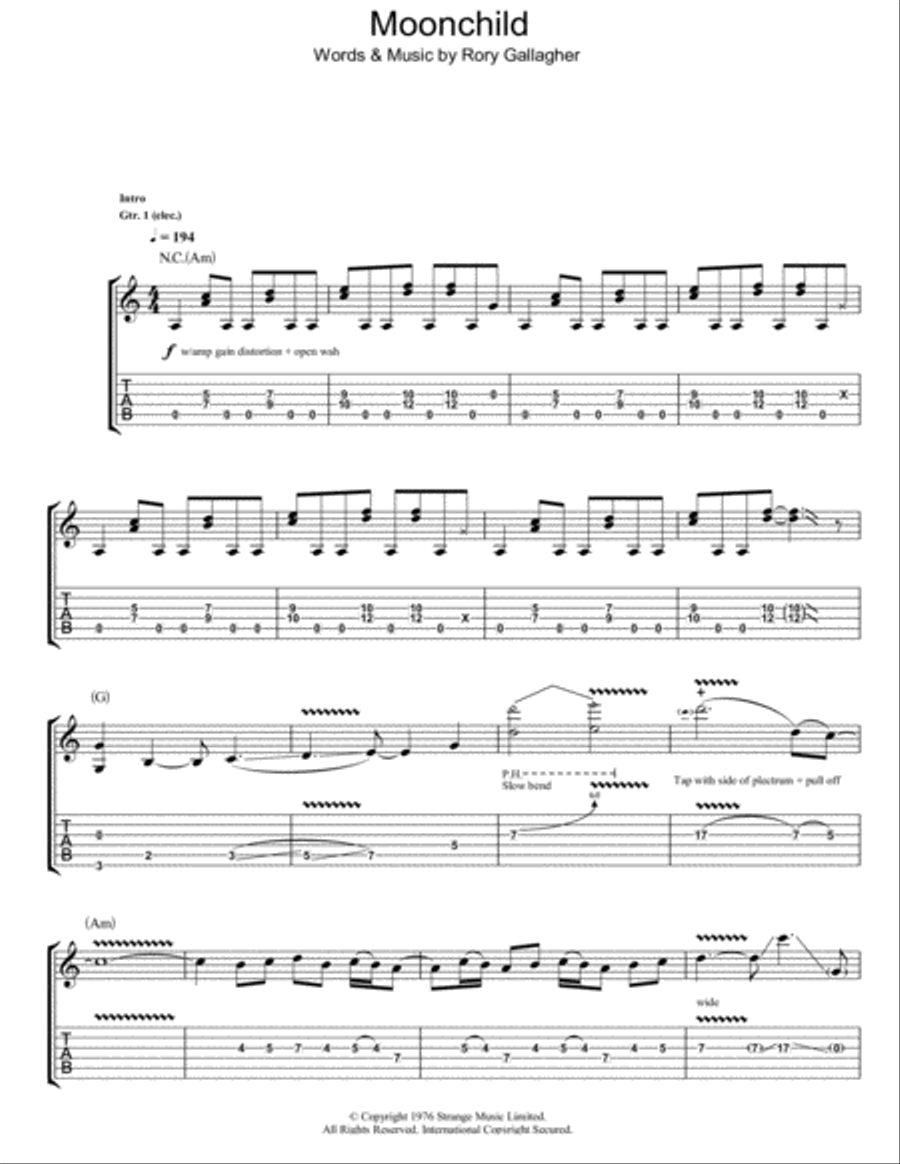 Moonchild Guitar Tablature scores gallery preview page 1