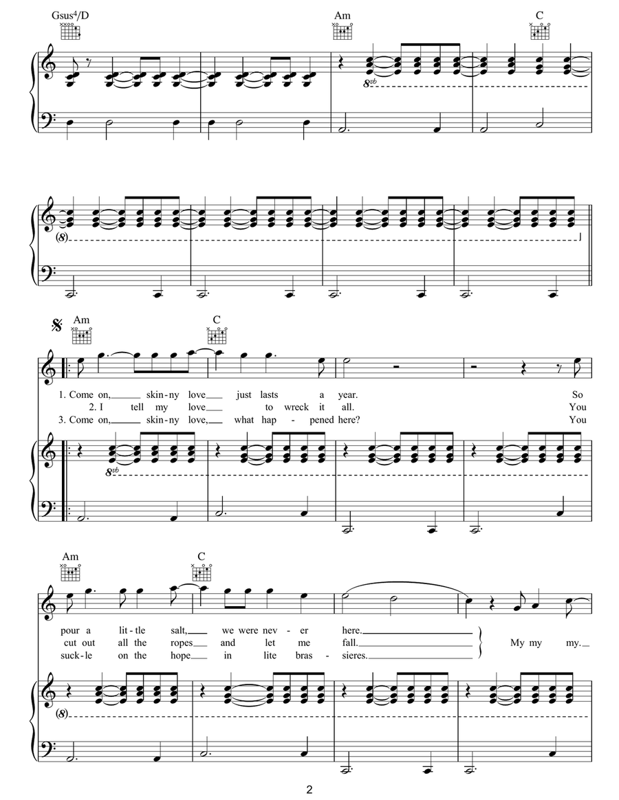 Skinny Love Skinny Love Acoustic Guitar scores gallery preview page 2