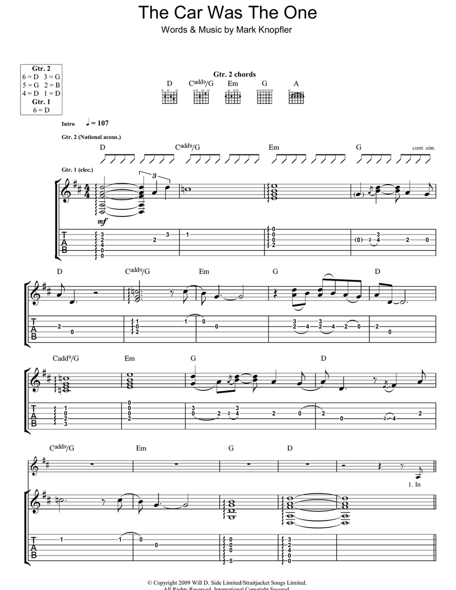 The Car Was The One Guitar Tablature scores gallery preview page 1