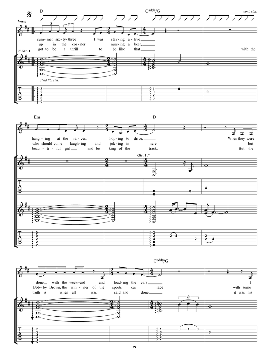 The Car Was The One Guitar Tablature scores gallery preview page 2