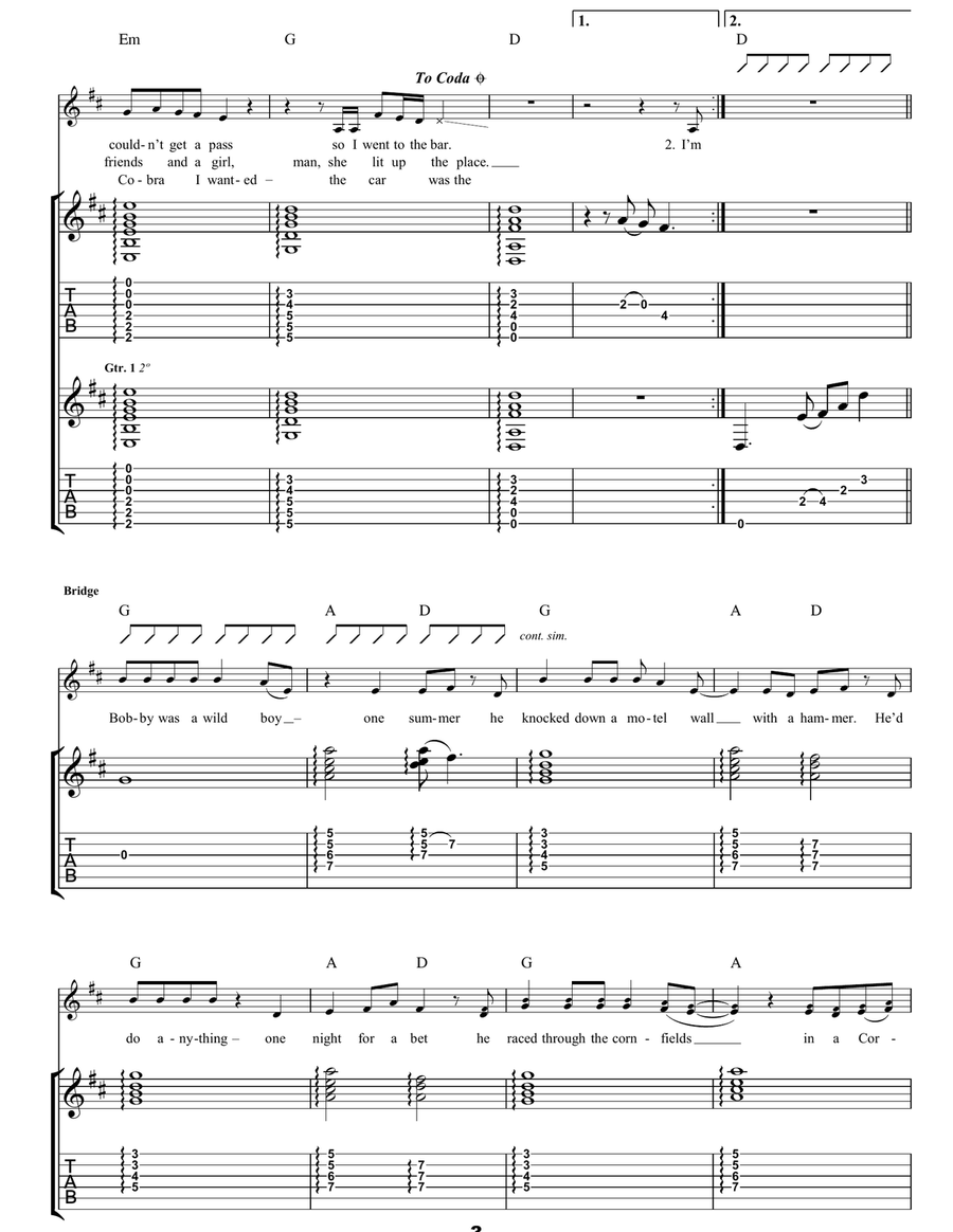 The Car Was The One Guitar Tablature scores gallery preview page 3