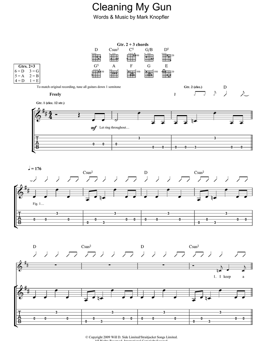 Cleaning My Gun Guitar Tablature scores gallery preview page 1