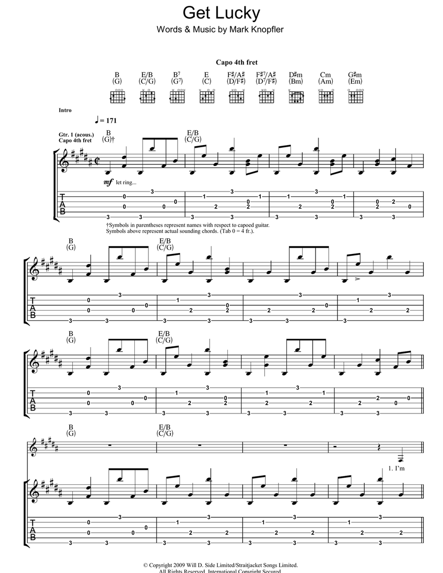 Get Lucky Guitar Tablature scores gallery preview page 1