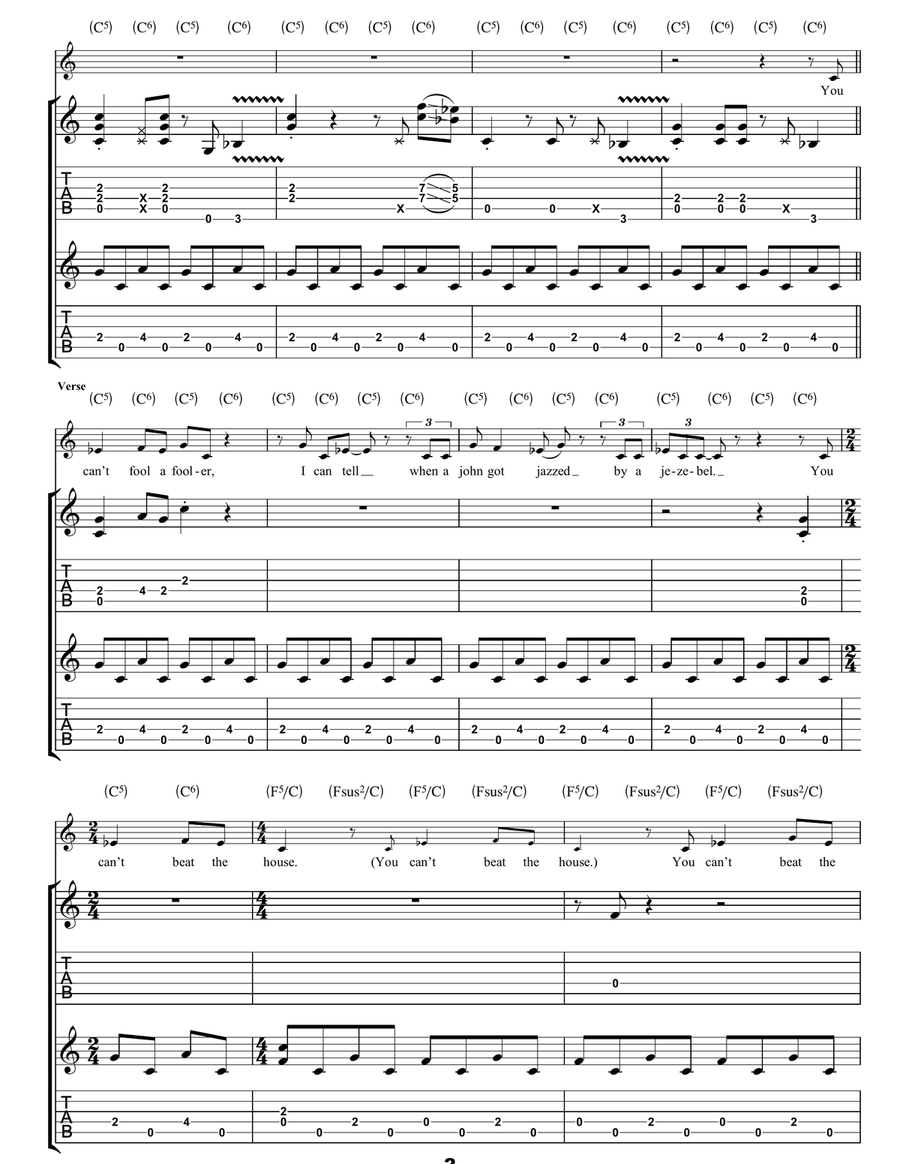 You Can't Beat The House Guitar Tablature scores gallery preview page 2