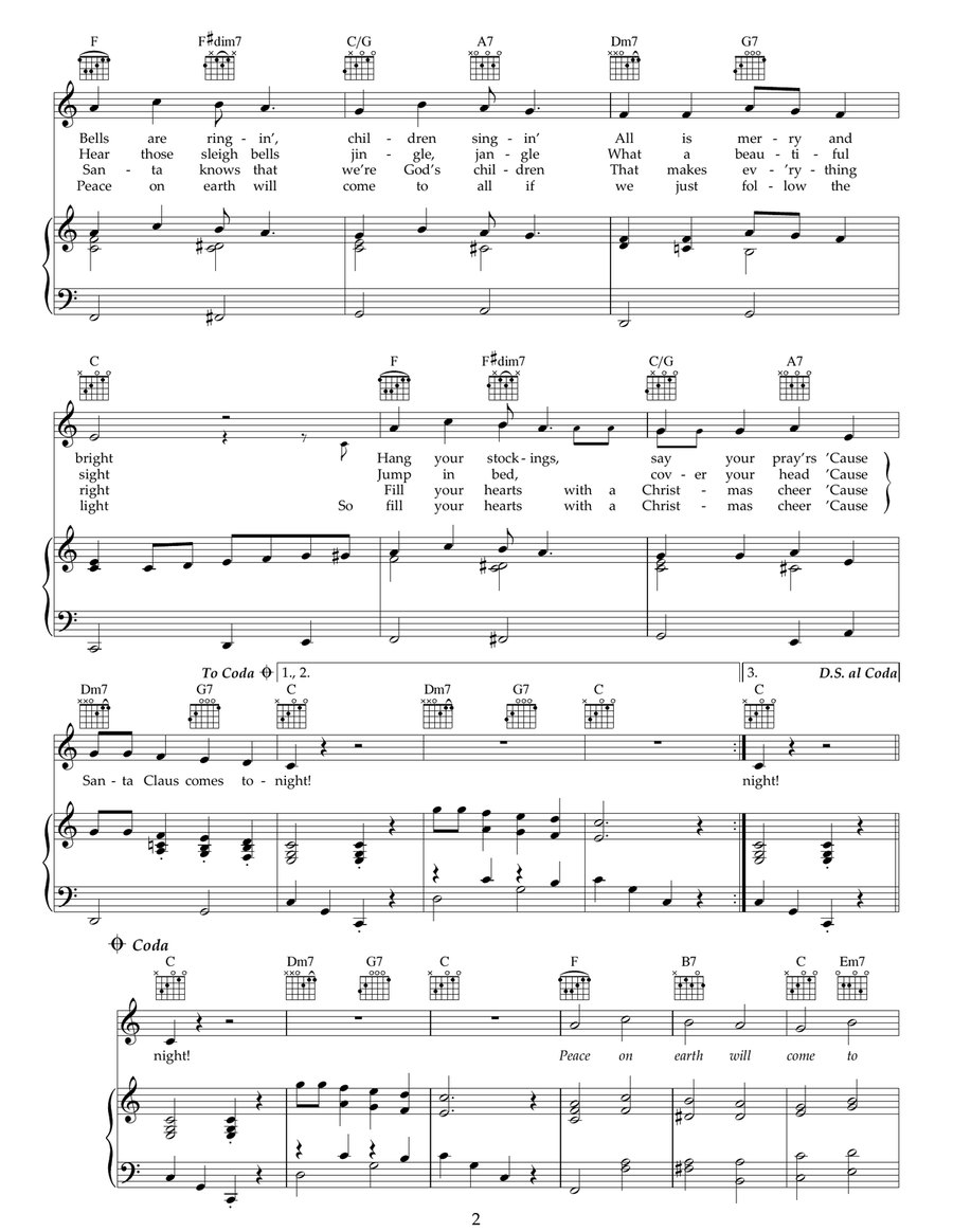 Here Comes Santa Claus (Right Down Santa Claus Lane) Piano, Vocal, Guitar scores gallery preview page 2