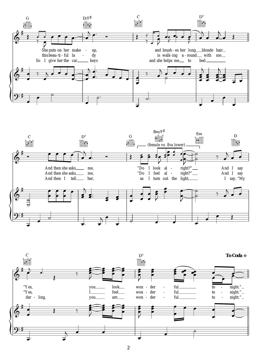 Wonderful Tonight Wonderful Tonight Piano, Vocal, Guitar scores gallery preview page 2