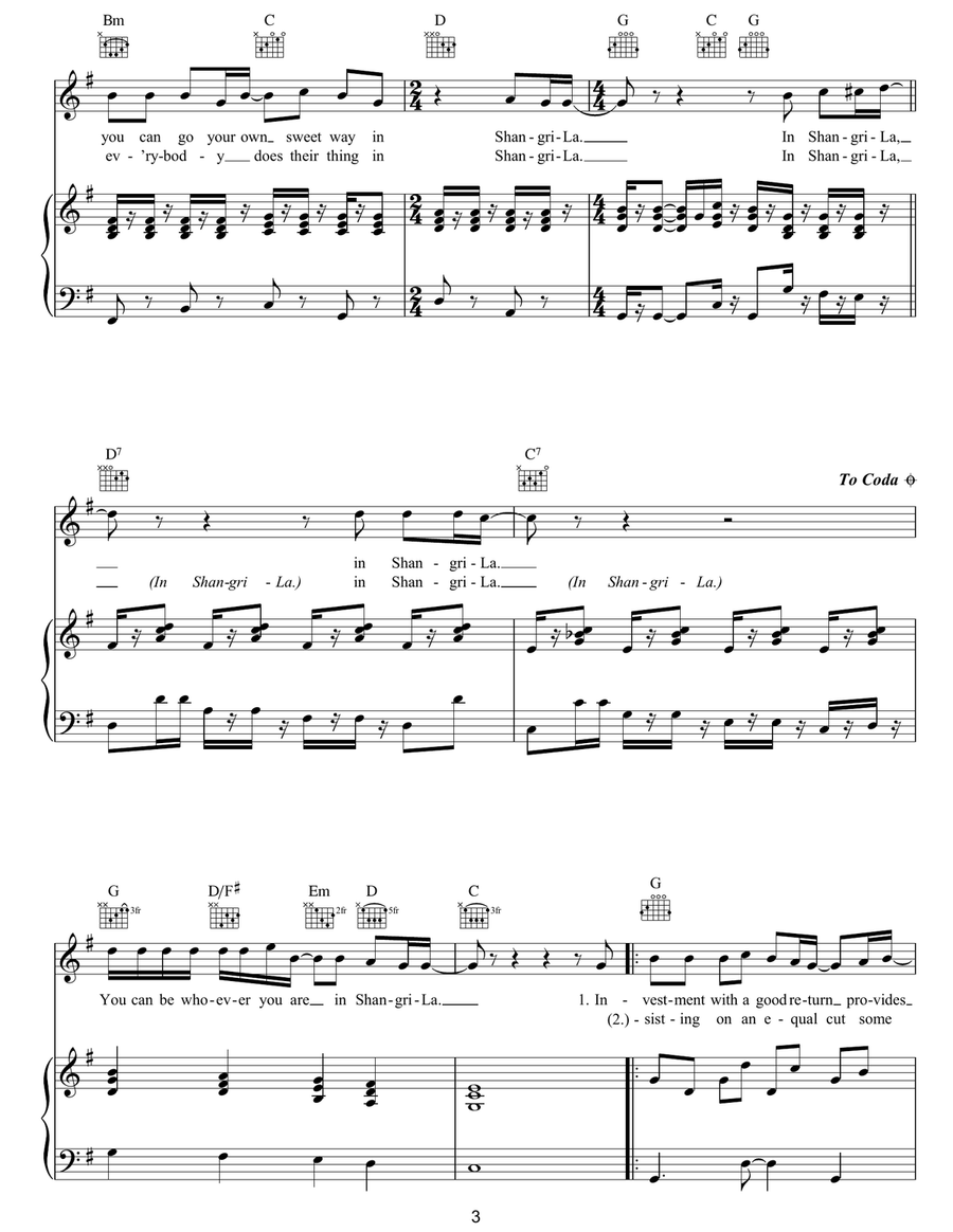 Shangri-La Shangri-La Piano, Vocal, Guitar scores gallery preview page 3